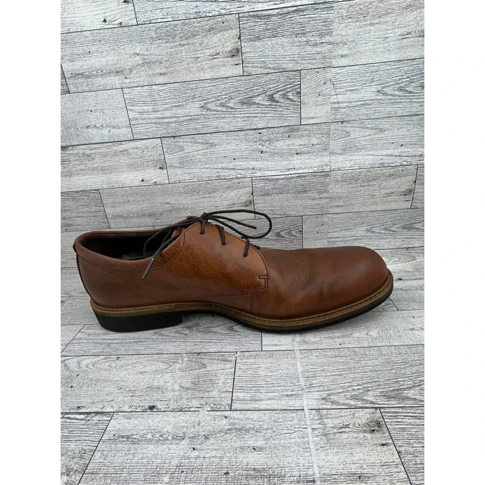 ECCO Mens Brown Leather Plain Toe Derby Dress Shoes Shock Point Size‎ 47 US 13.5